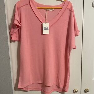 GRACE+EMMA Pink V-Neck Short Sleeve Tee